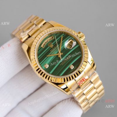 Swiss Copy Rolex Day-Date 36mm Watch Yellow Gold and Malachite Green